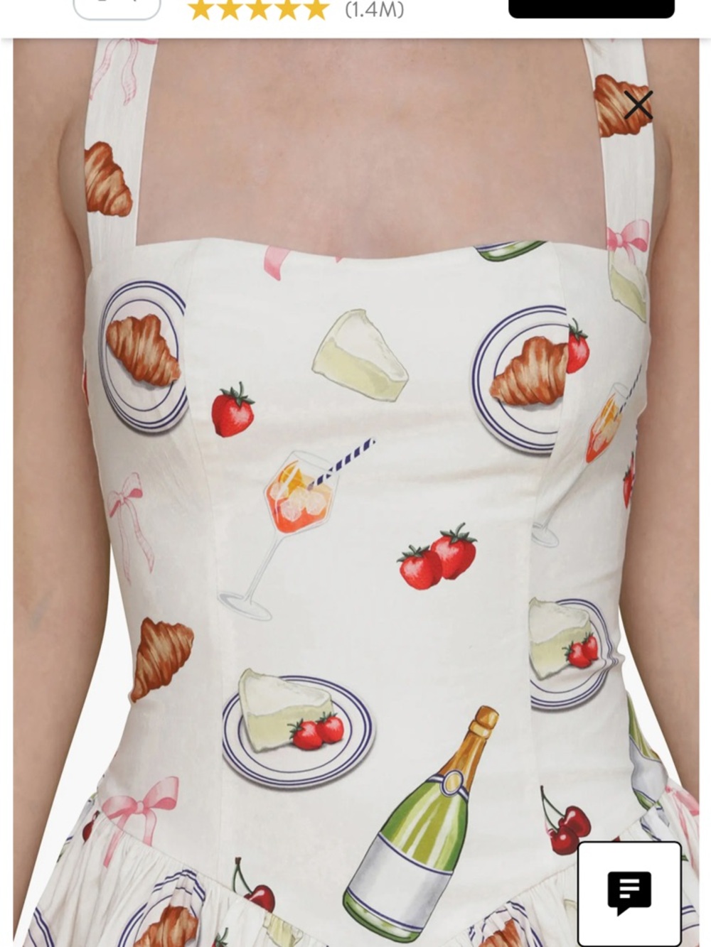 Avec Les Filles White Printed Square-Neck Mini Dress with Colorful Food Print - Picture 2 of 5
